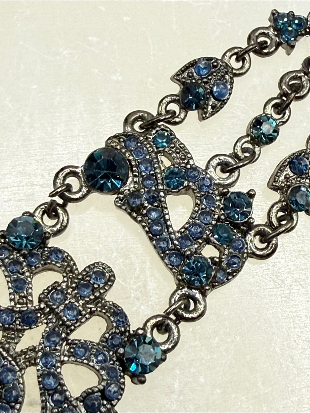 VCLM Blue rhinestone Filigree Bracelet gunmetal fairycore openwork enchantment